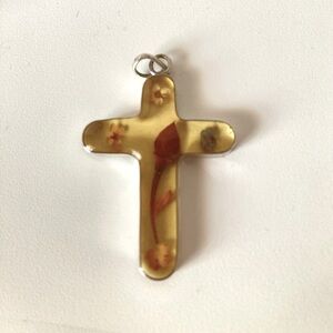 Dried Floral Cross Pendant 925